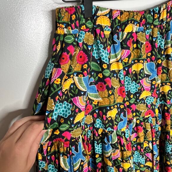 La Double J Tiered Maxi Skirt XL Black Floral Colorful Cotton Pockets Mantero - Picture 5 of 12